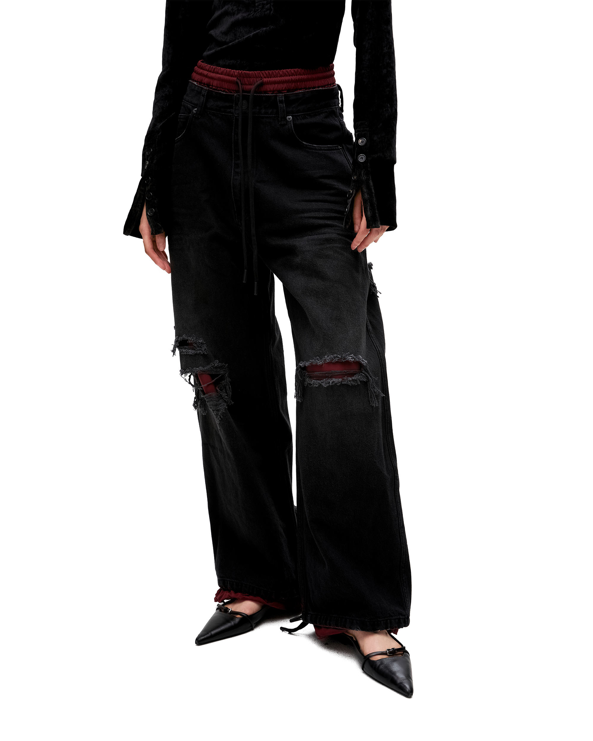 DOUBLE DENIM TRACK PANTS