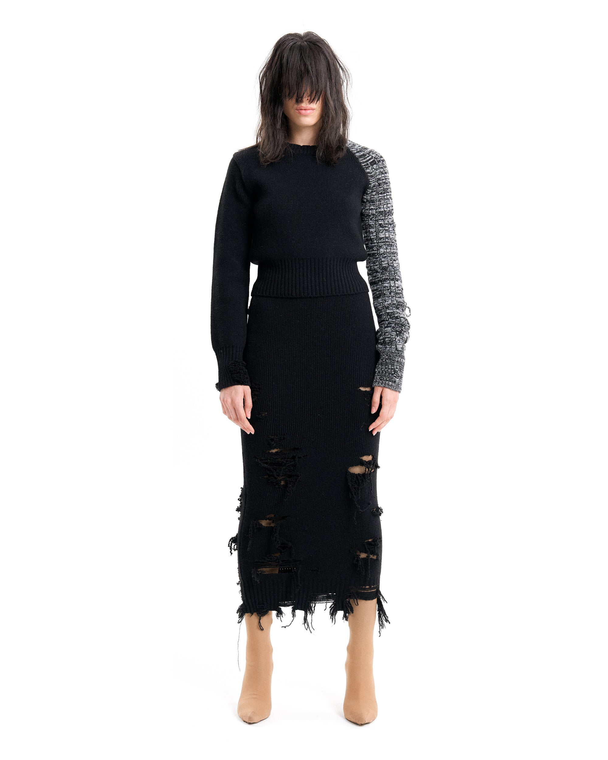 (EMMA) HARD DAMAGED KNIT SKIRT-3