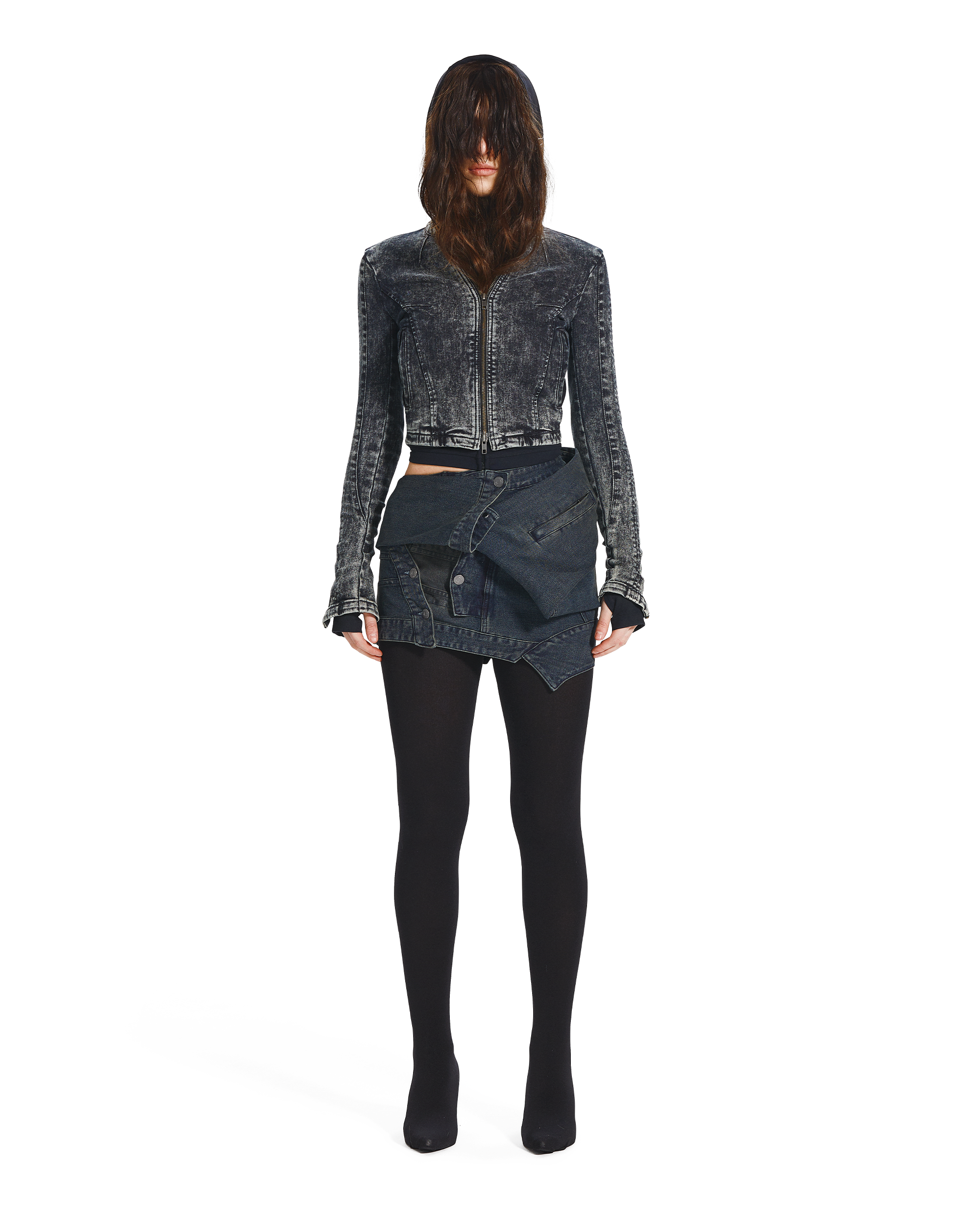 DRAPERY DENIM JACKET SKIRT