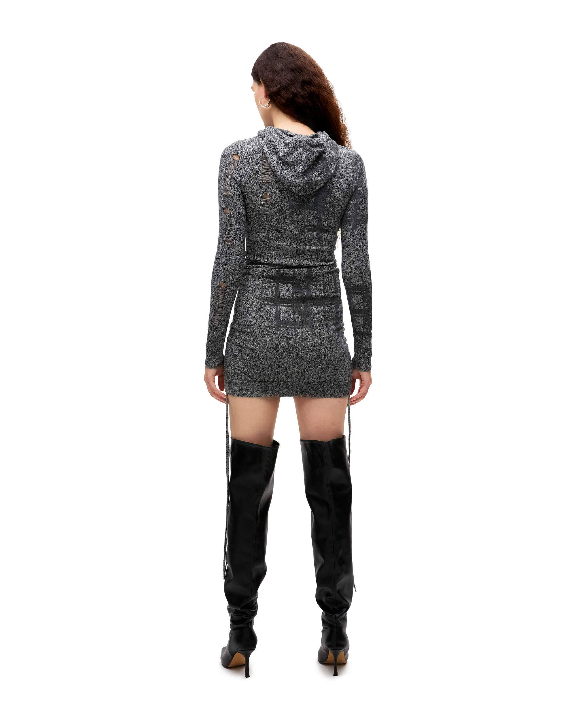 PUZZLED WOOL HOODIE DRESS-3