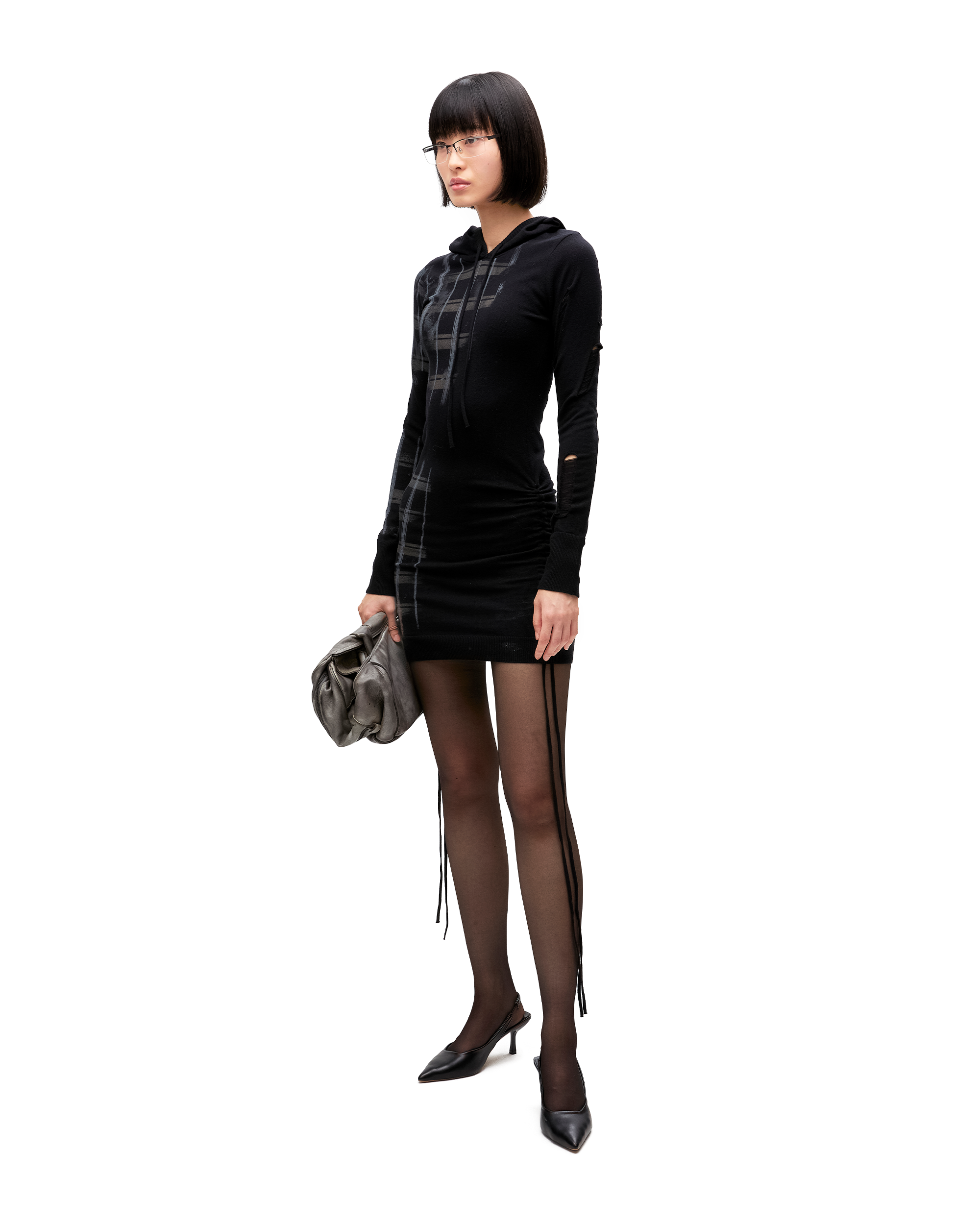 PUZZLED WOOL HOODIE DRESS