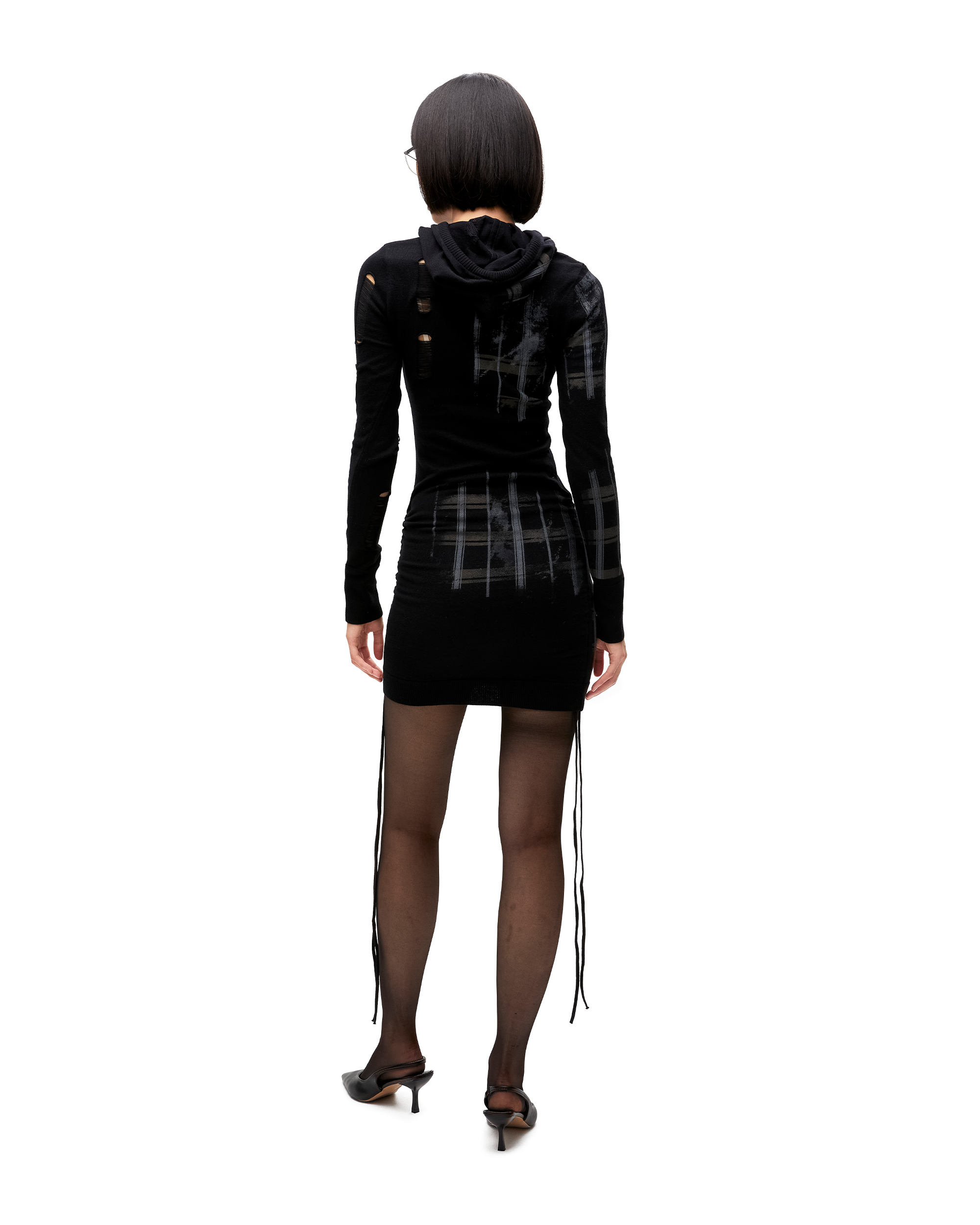PUZZLED WOOL HOODIE DRESS