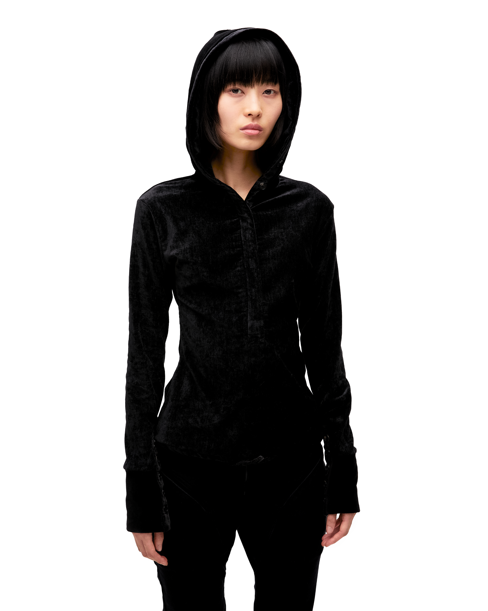 VELVET BUTTON UP HOODIE
