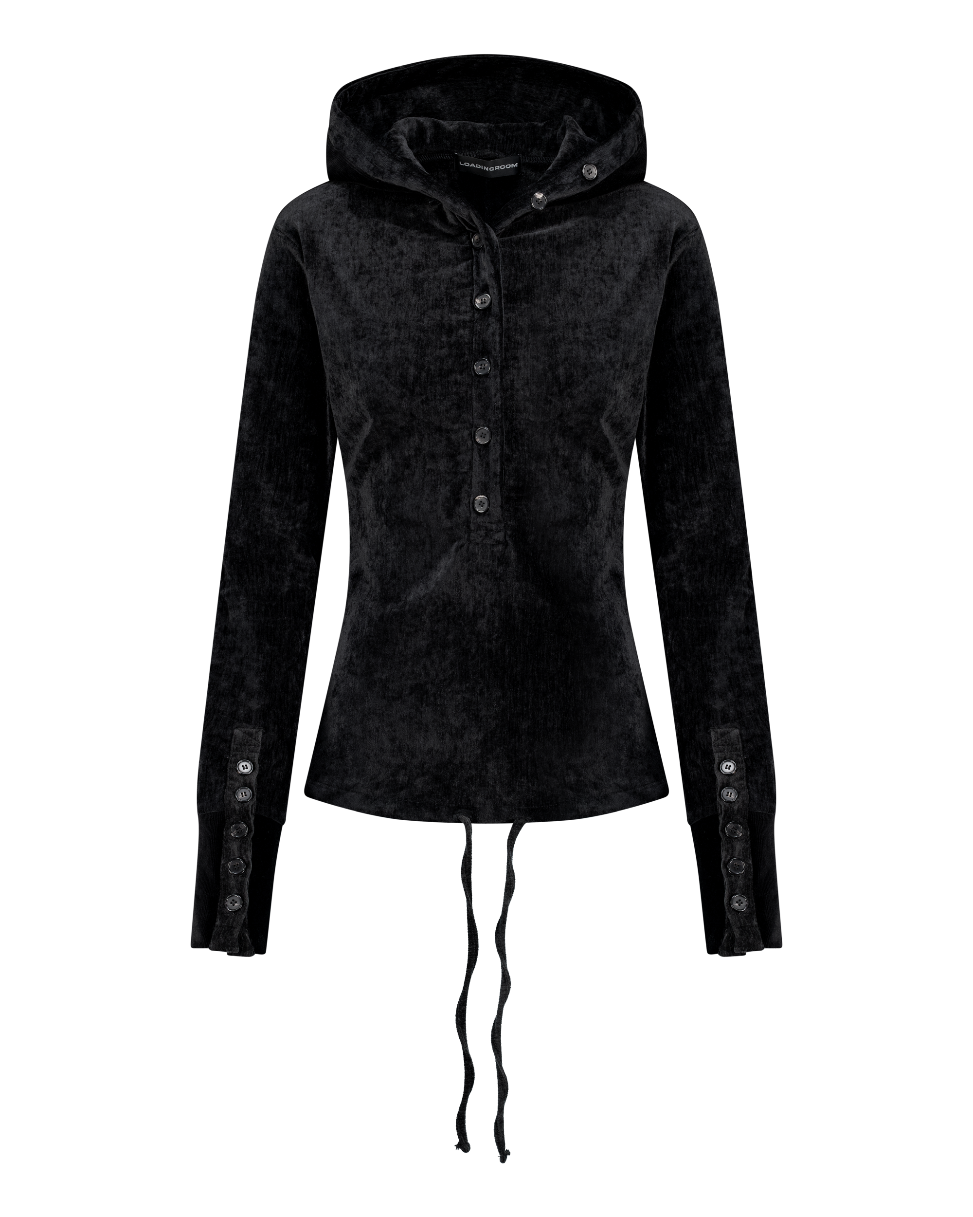 VELVET BUTTON UP HOODIE