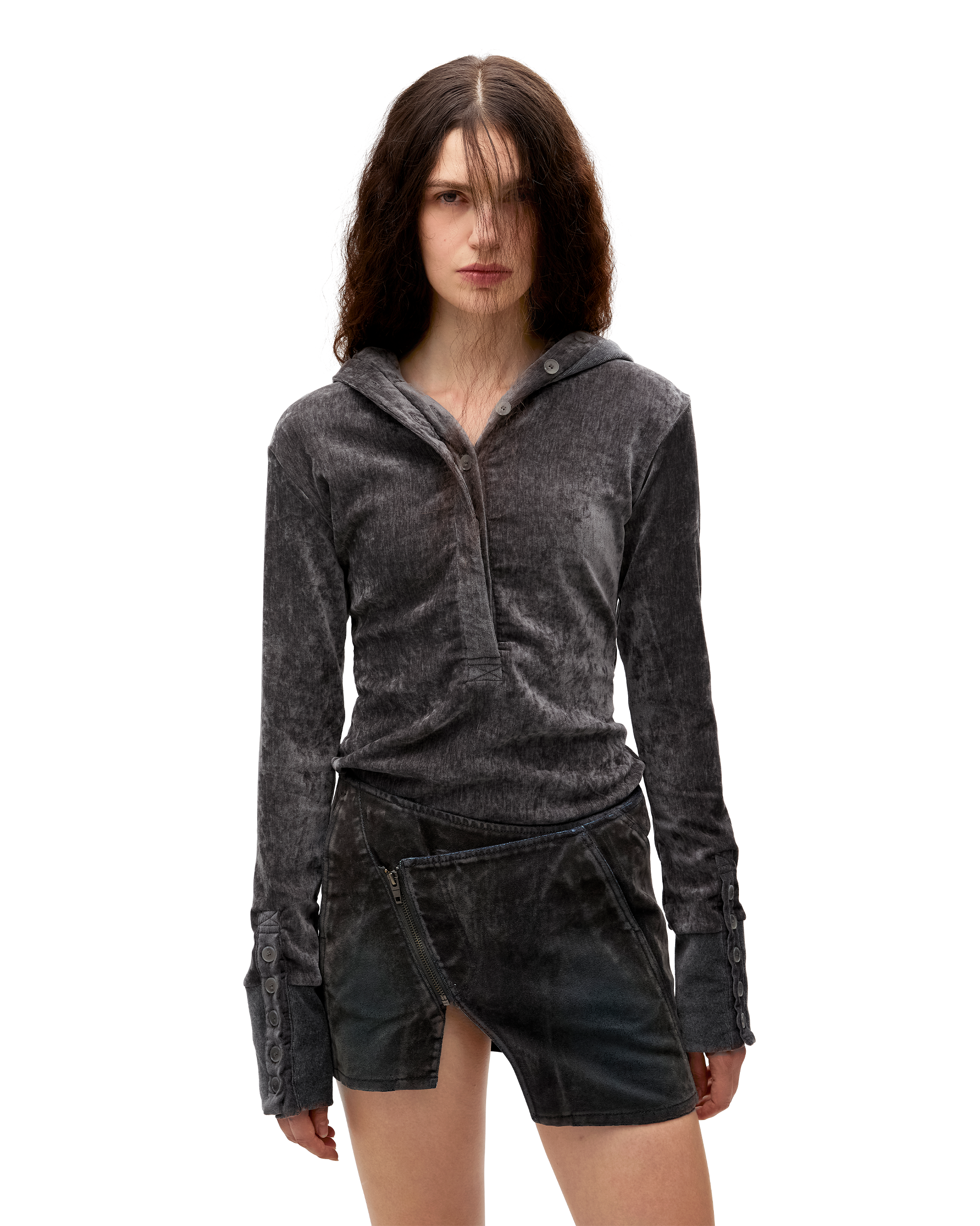 VELVET BUTTON UP HOODIE