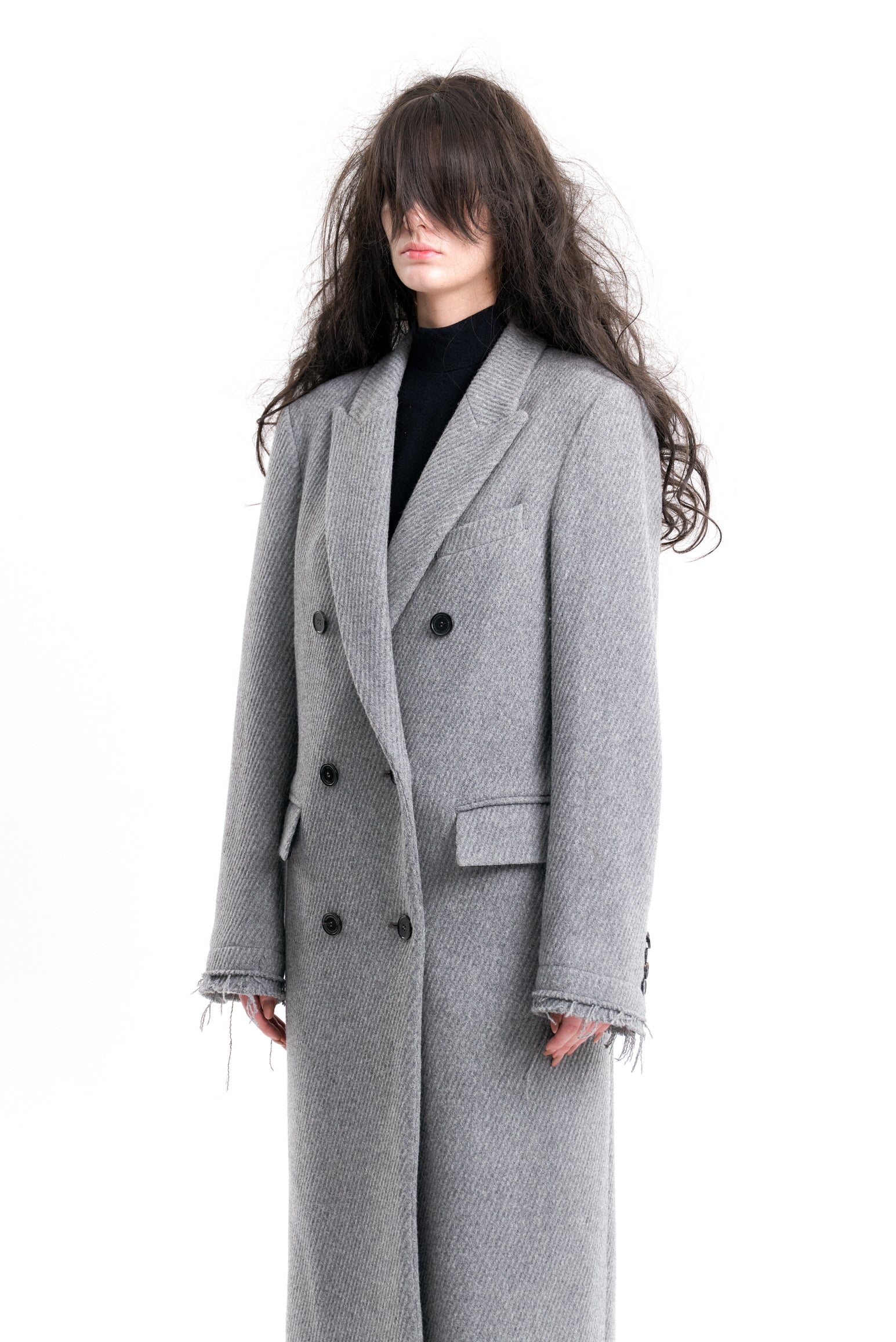 (EMMA) DAMAGED DOUBLE BREASTED COAT-5
