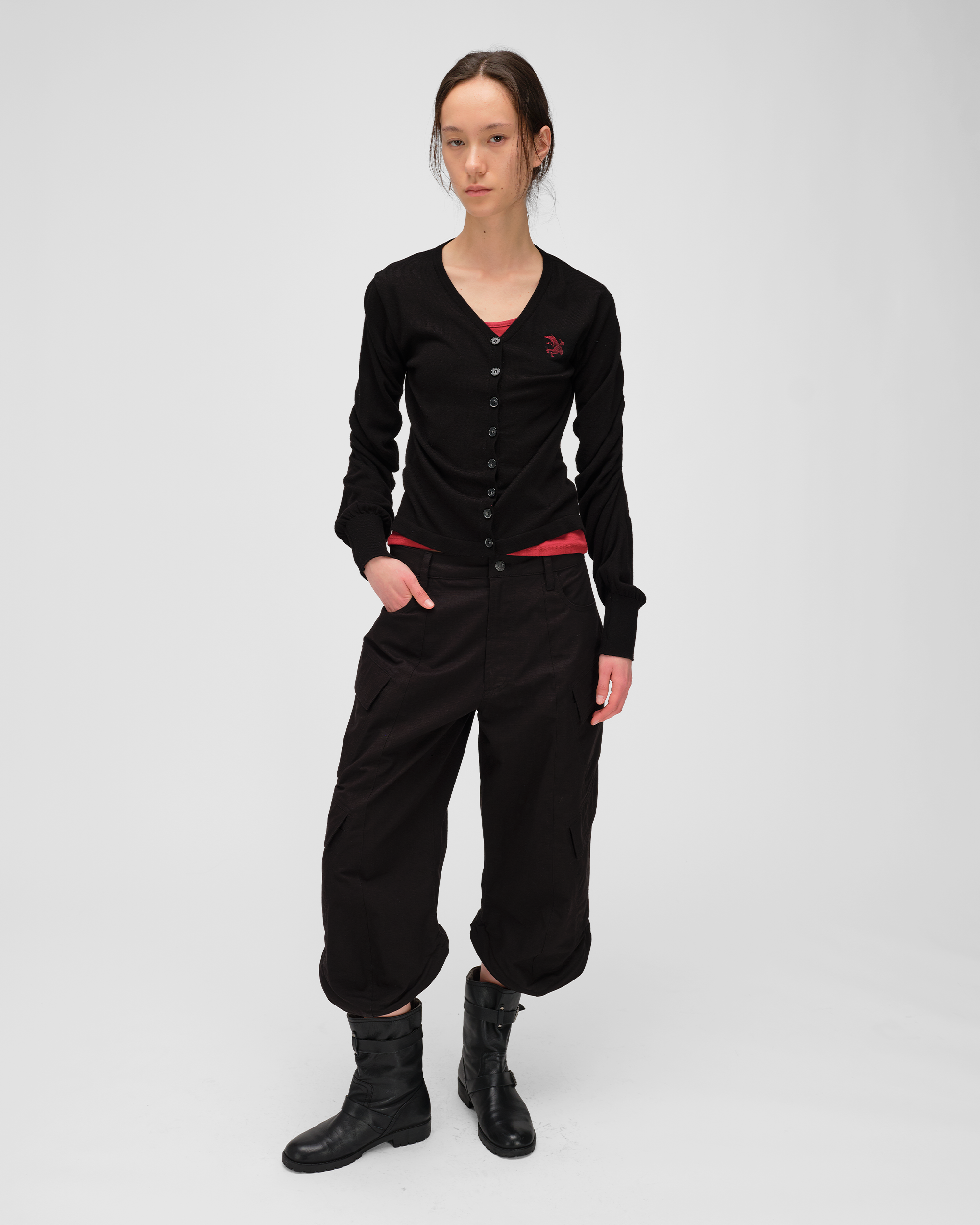 RUCHED KNIT CARDIGAN