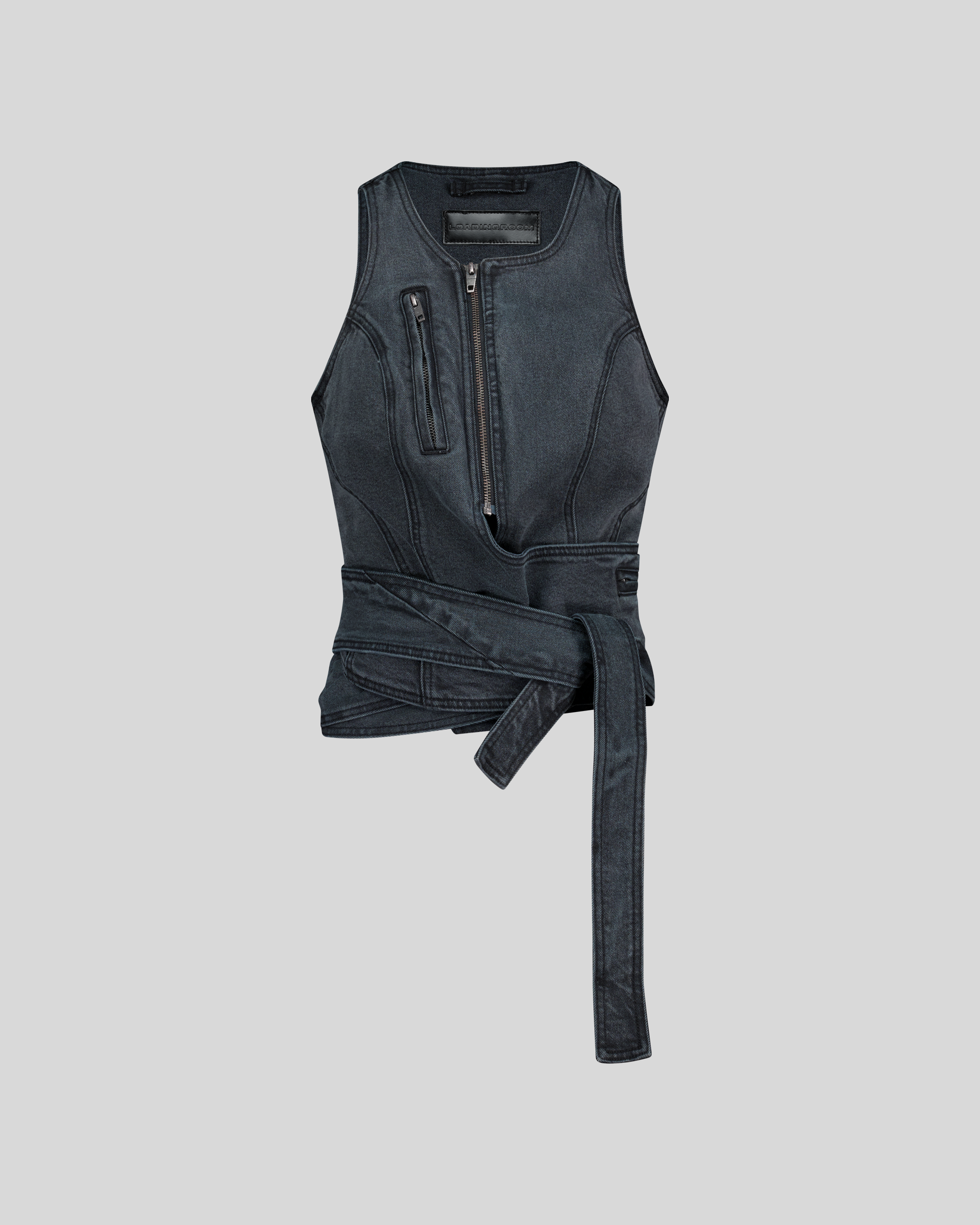 DRAPERY WAIST DENIM TOP