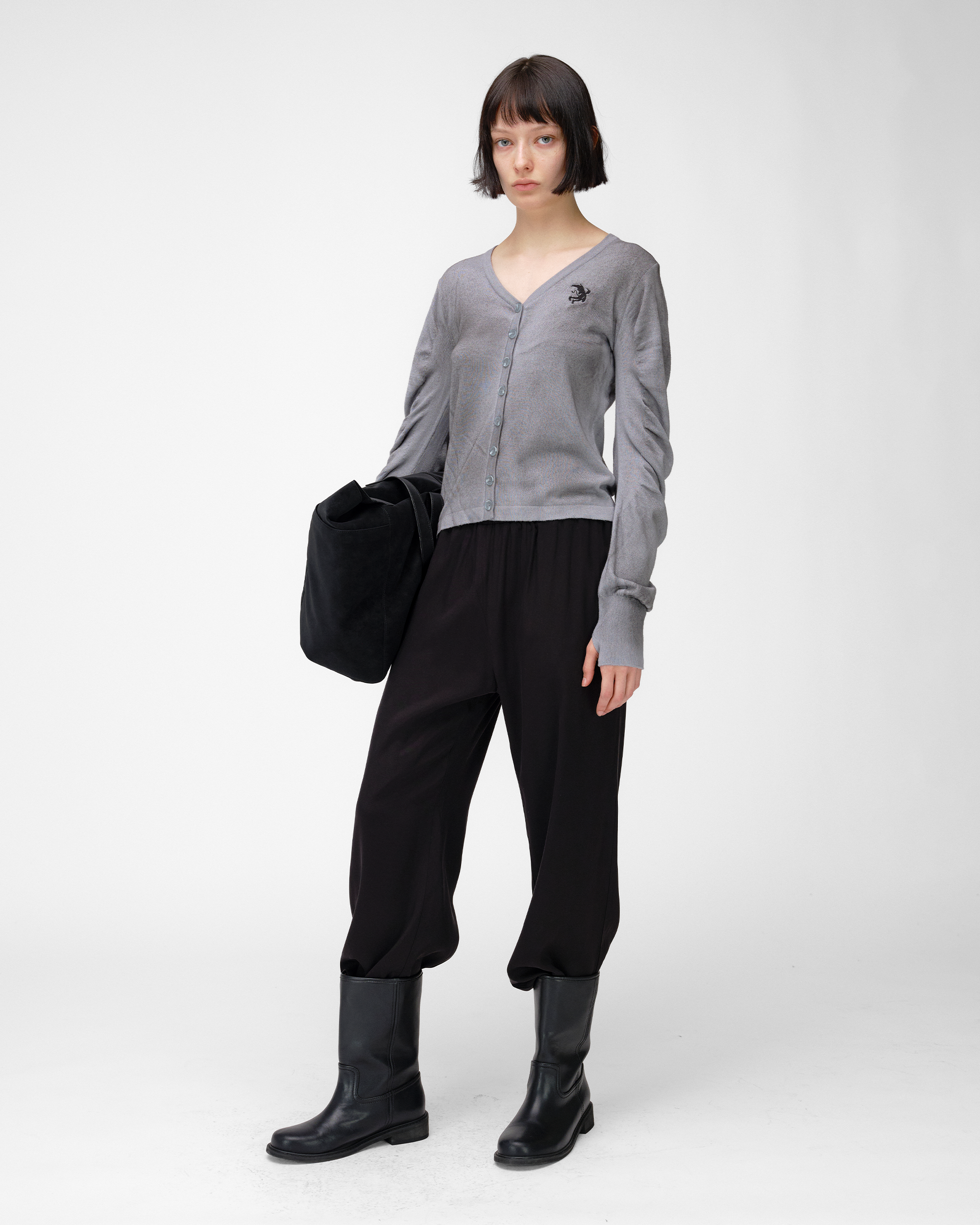 RUCHED KNIT CARDIGAN