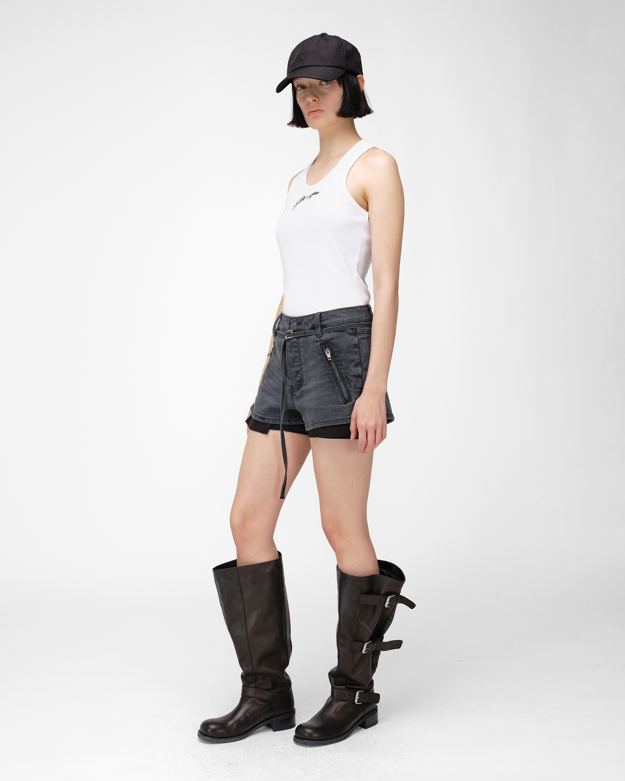 BELTED DENIM SHORTS