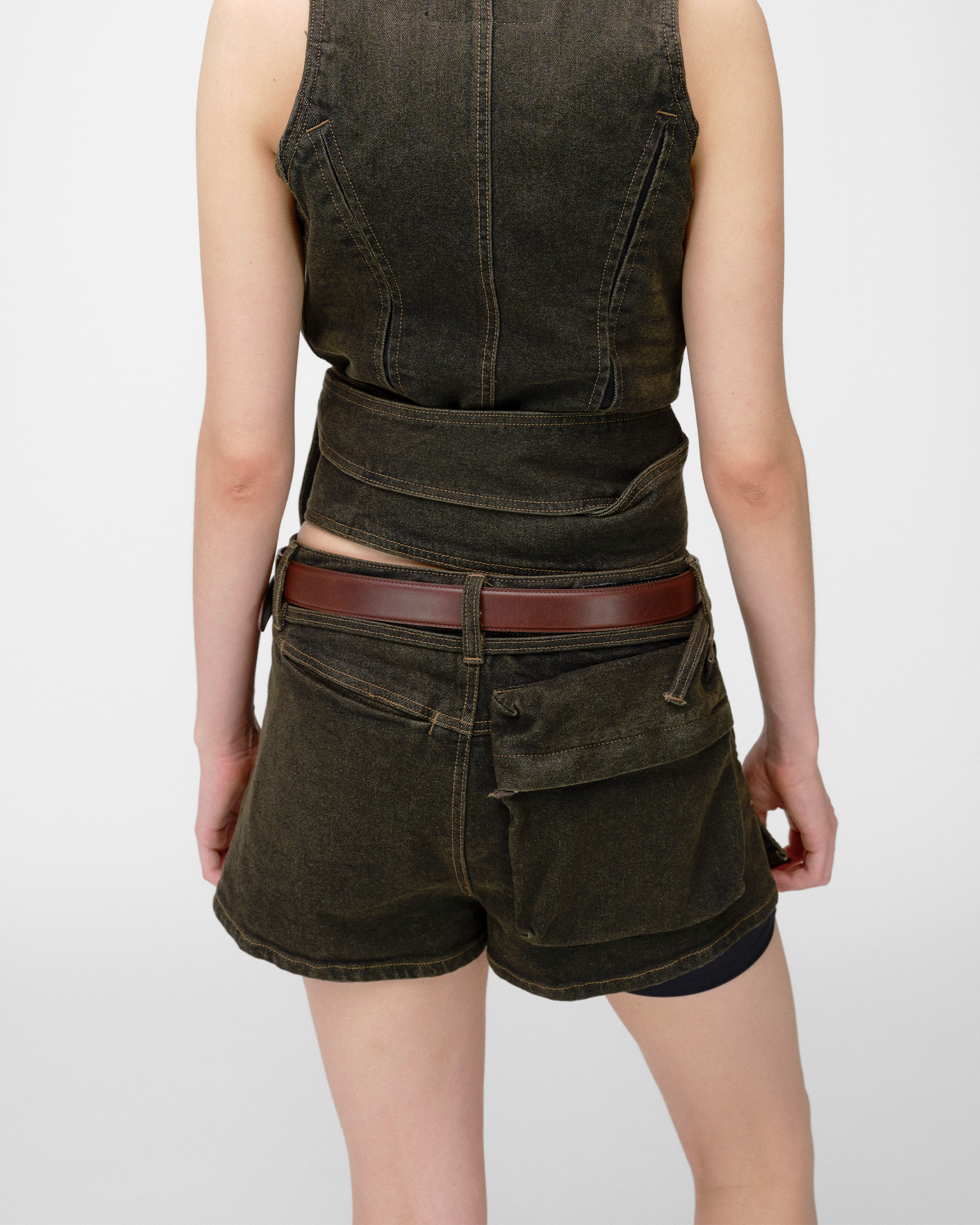 BELTED DENIM SHORTS