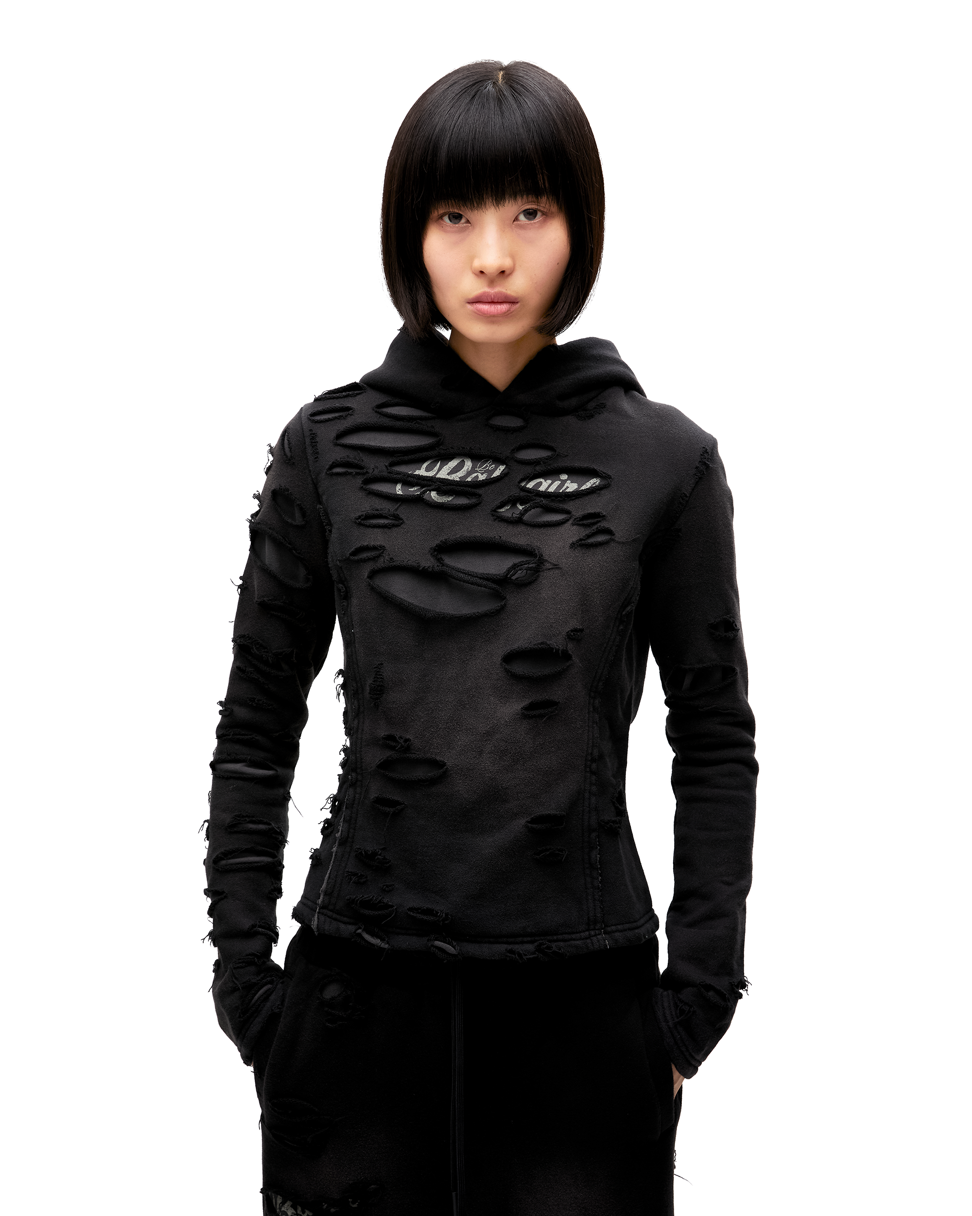 DAMAGED OVERLAY HOODIE