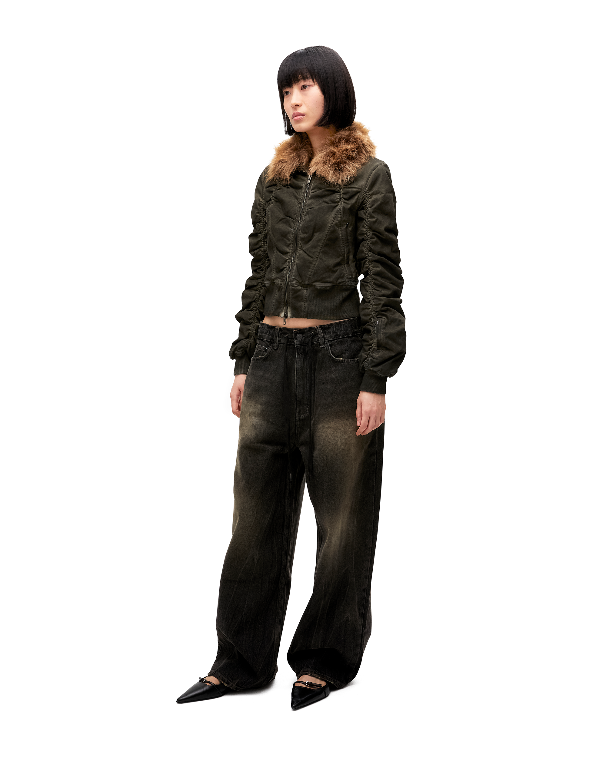 FAUX FUR COLLAR BOMBER JACKET