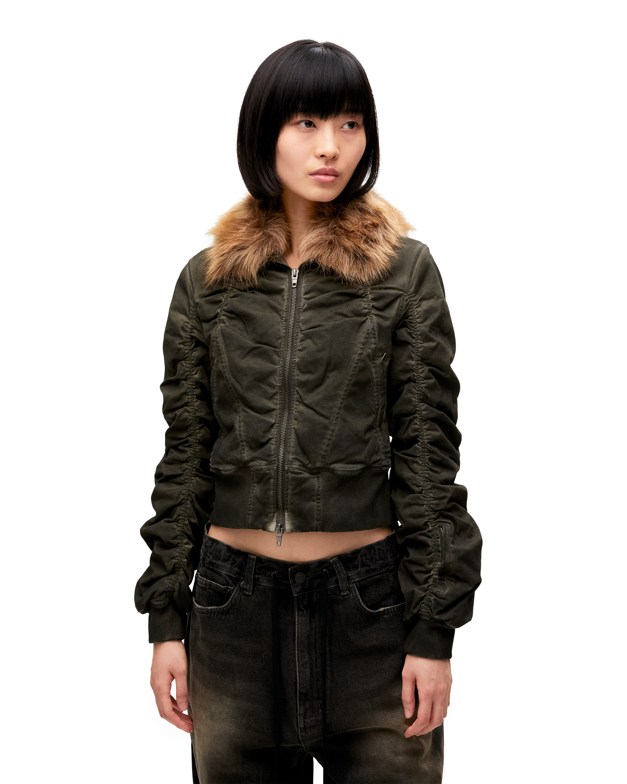 FAUX FUR COLLAR BOMBER JACKET