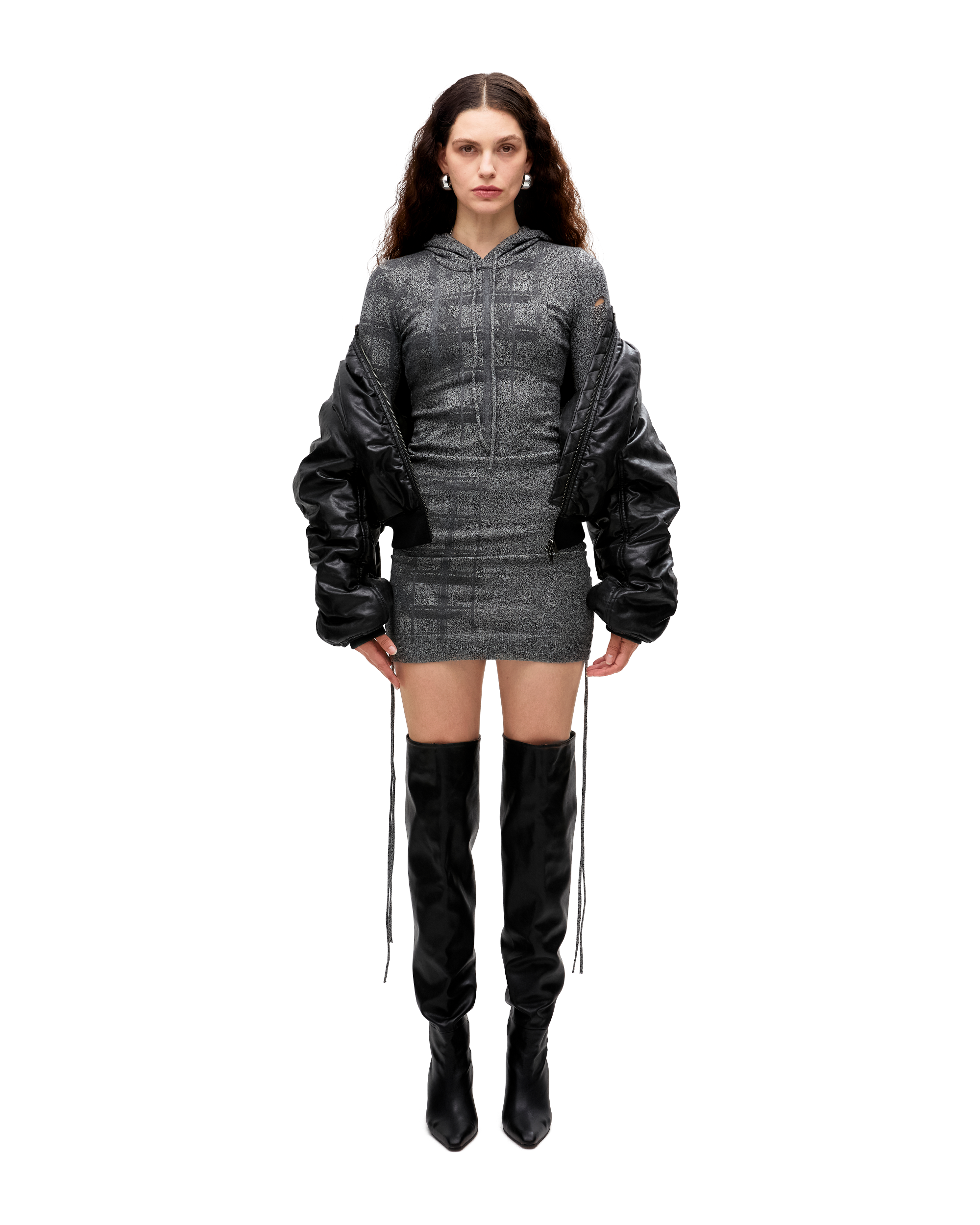 PUZZLED WOOL HOODIE DRESS